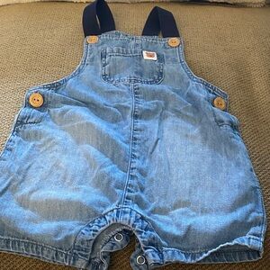 H&M Light Blue Denim Shortalls with Navy Straps